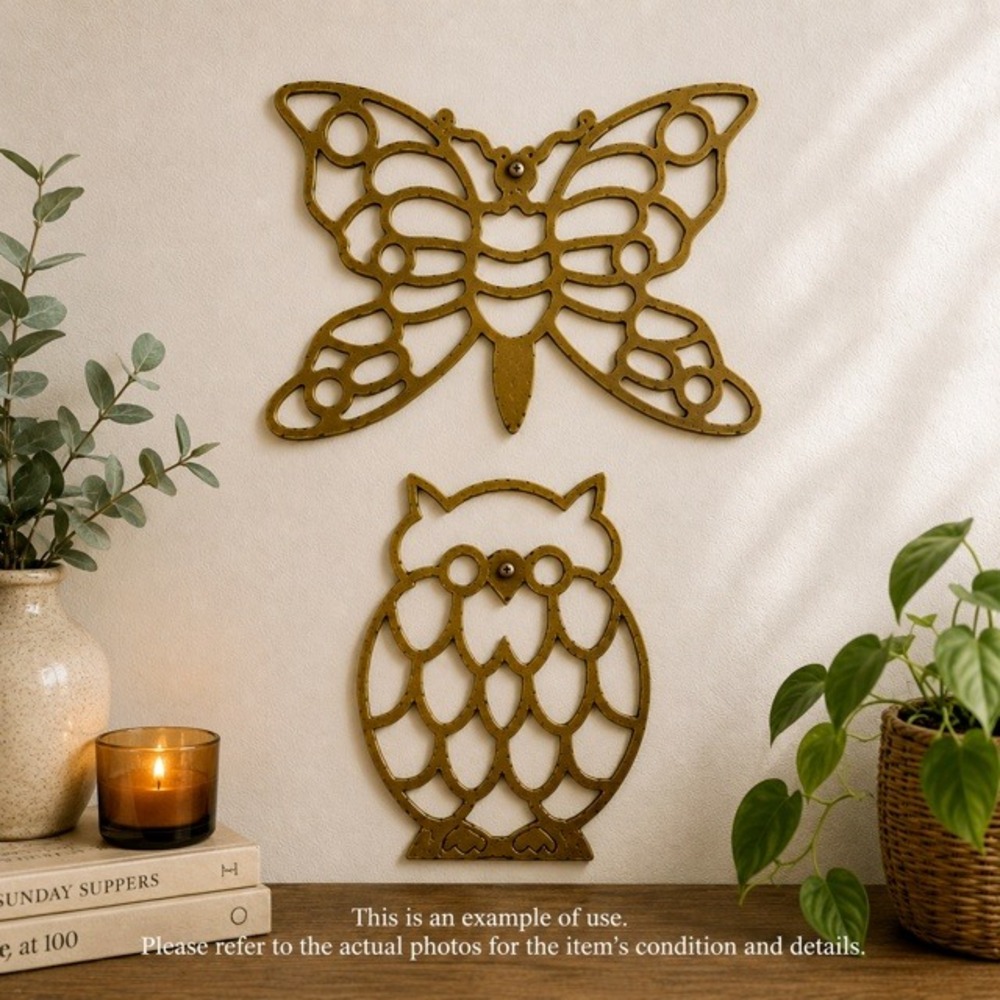 Vintage Brass Owl Butterfly Wall Decor‎ Trivet Set Boho Rustic MCM